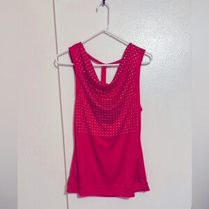 Red Cowl Neck Sleeveless Embellished Dressy Top